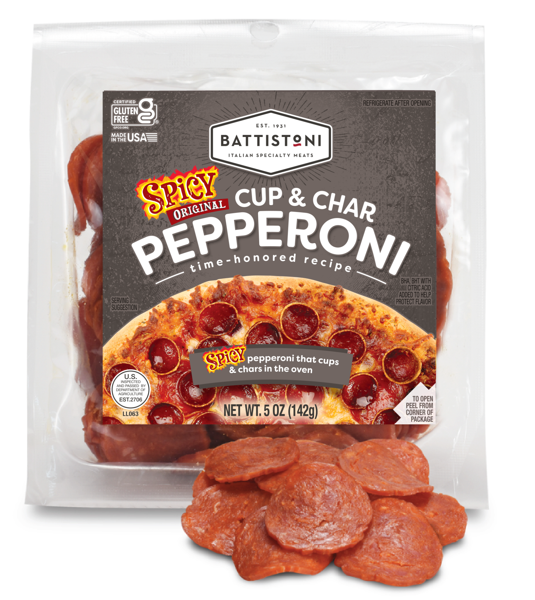 Cup & Char Pepperoni Sliced 5oz Pack - Spicy Original | Battistoni ...